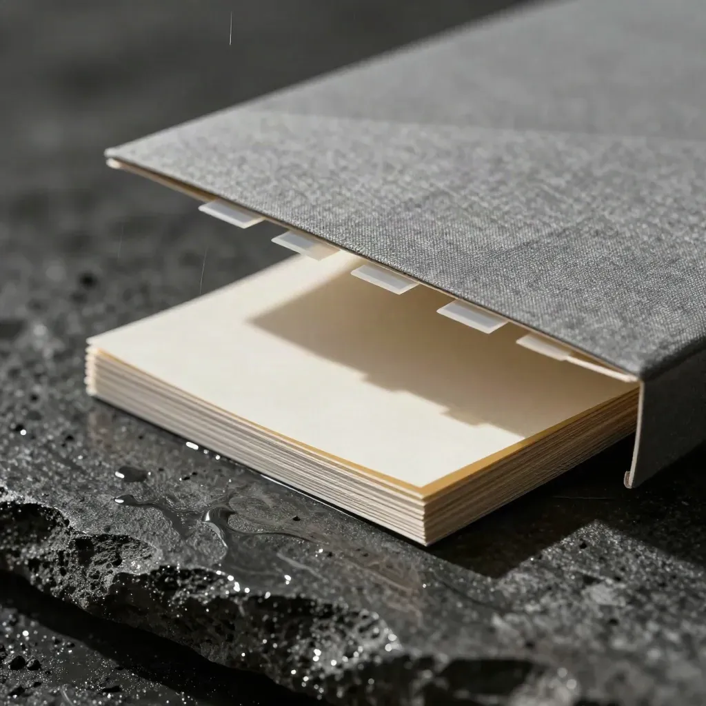 Dossier graphite de positionnement UK au-dessus d’une dalle de basalte mouillée.