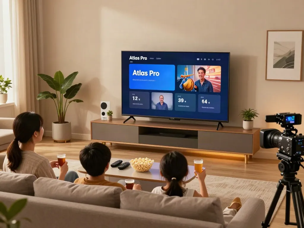 Profitez de l'application atlas pro ontv en famille dans un salon moderne